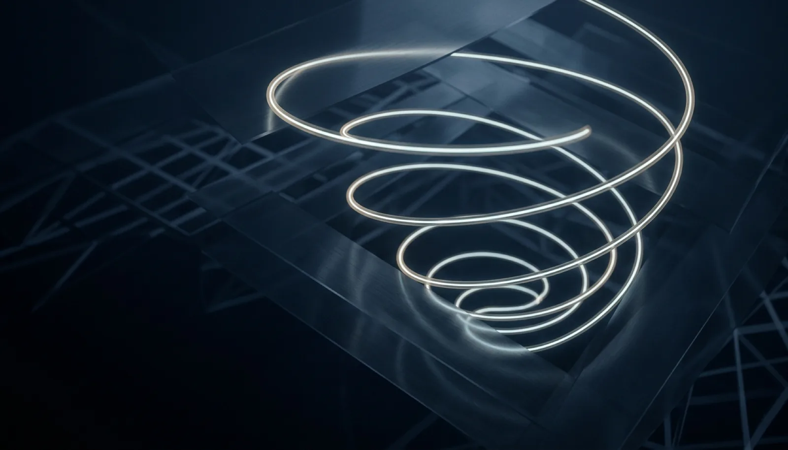 An abstract spiral of light, the loop at the centre of every coding agent